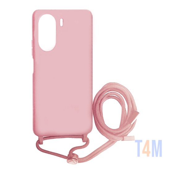 Capa de Silicone com Cordão para Xiaomi Redmi 13C/Poco C65 Rosa